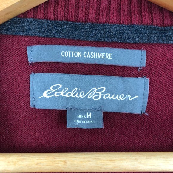 Eddie Bauer Men's Size Medium Red Cashmere Blend V-Neck Knit Sweater - Picture 5 of 6